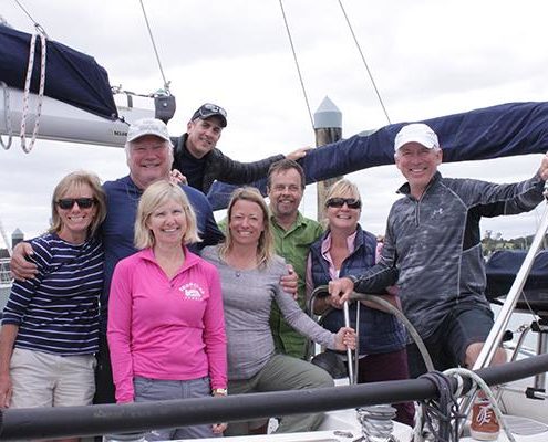 Carol Hook with friends sailing trip New Zealand